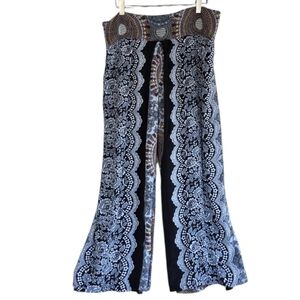 Vintage Culottes Yoga Harem Pant Black and White Patterned Wide-Leg Pants